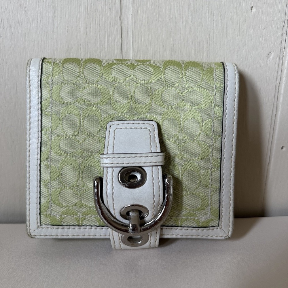 Coach Soho Mini Signature Flap Wallet Lime Green HTF VTG Y2K Rare Leather Trim